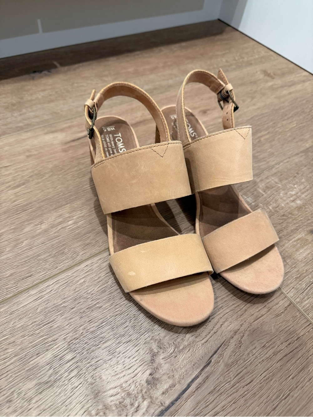 TOMS Neutral Beige Double-Strap Block Heel Sandals - Picture 5 of 5